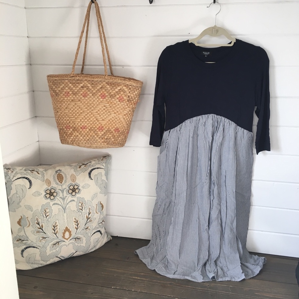 NWOT Navy and Pinstripe Roolee Dress